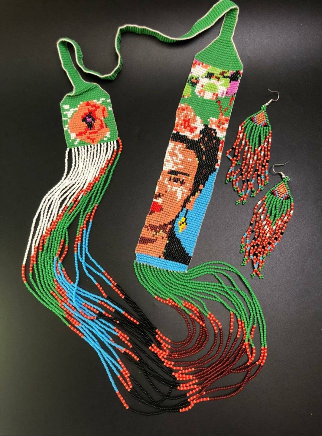 Handmade Frida Kahlo Beaded Necklace: Mexican Style Jewelry