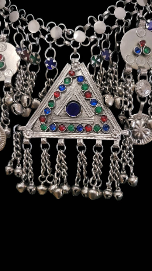 Afghani Choker: German Silver Tribal Necklace with Geometric Motif