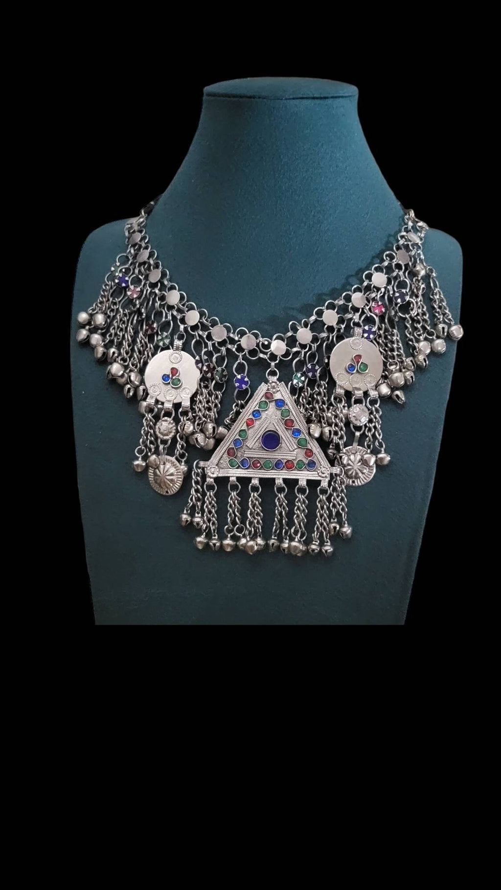 Afghani Choker: German Silver Tribal Necklace with Geometric Motif