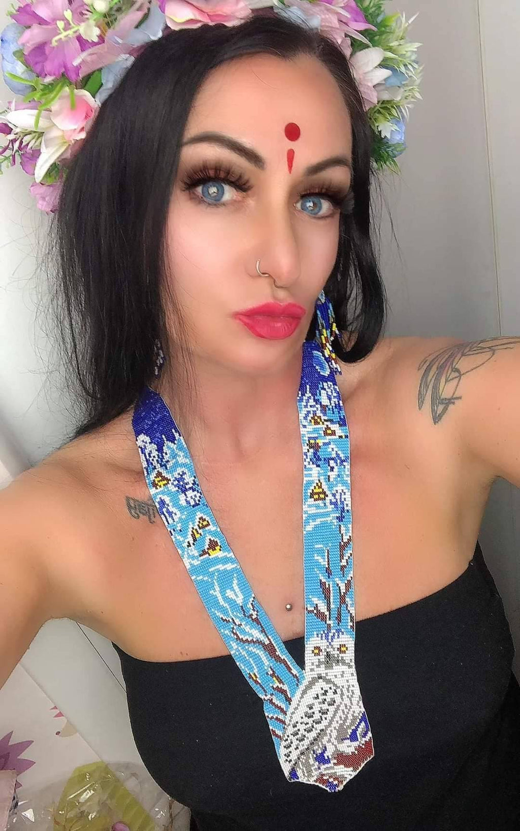 Handmade Beaded Owl Necklace: Long Statement Jewelry