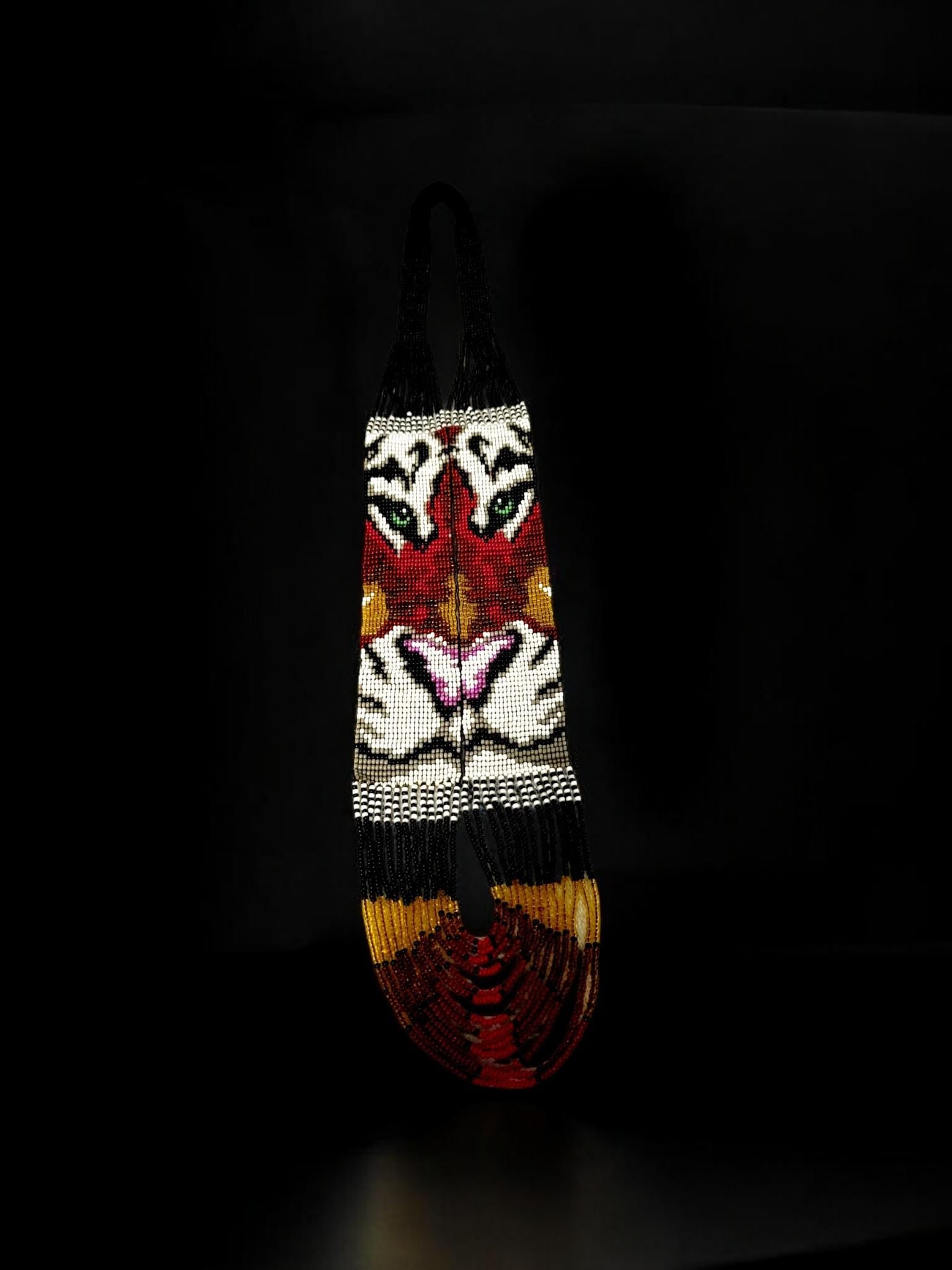 Handmade Lion Beaded Necklace: Ethnic Woven Seed Bead Pendant