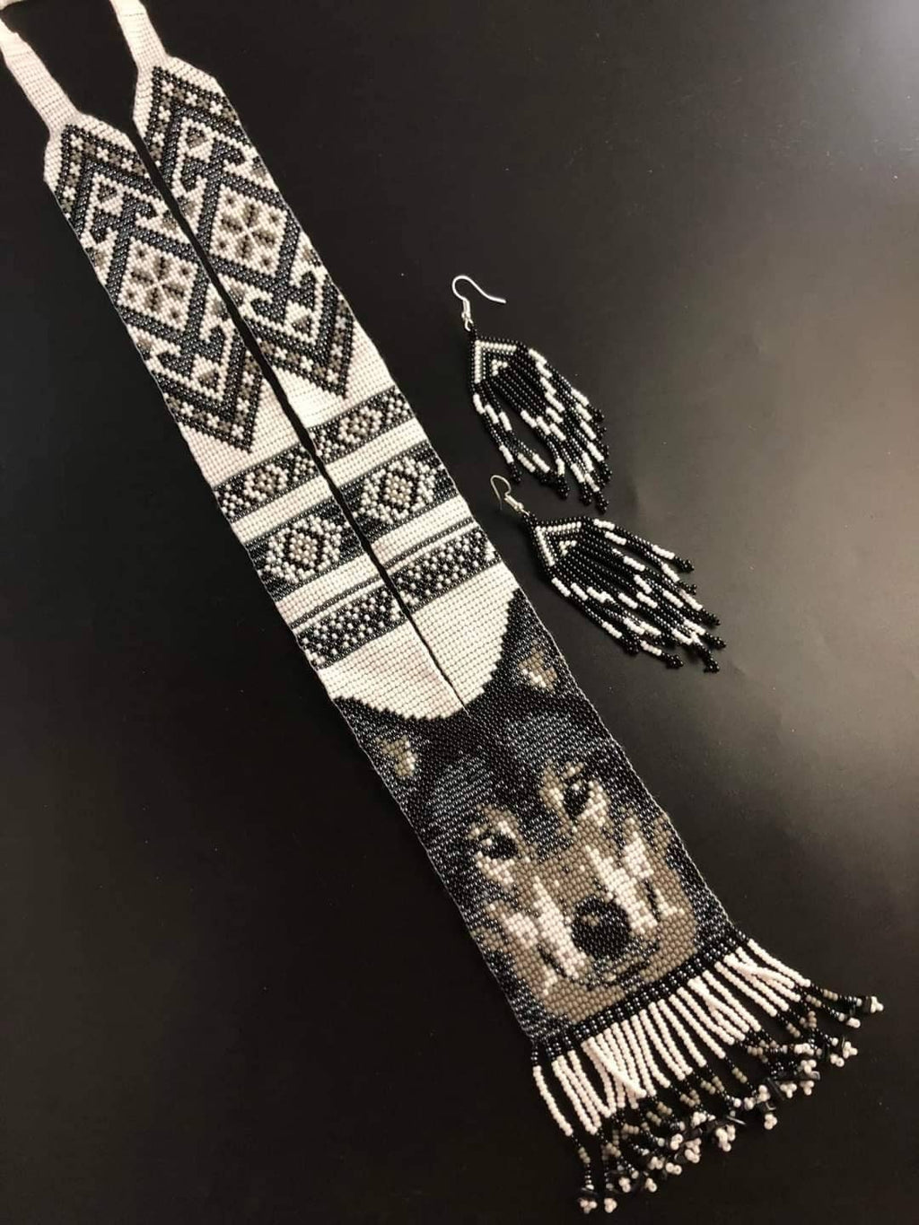 Handmade Beaded Wolf Necklace & Earrings: Boho Animal Lover Jewelry
