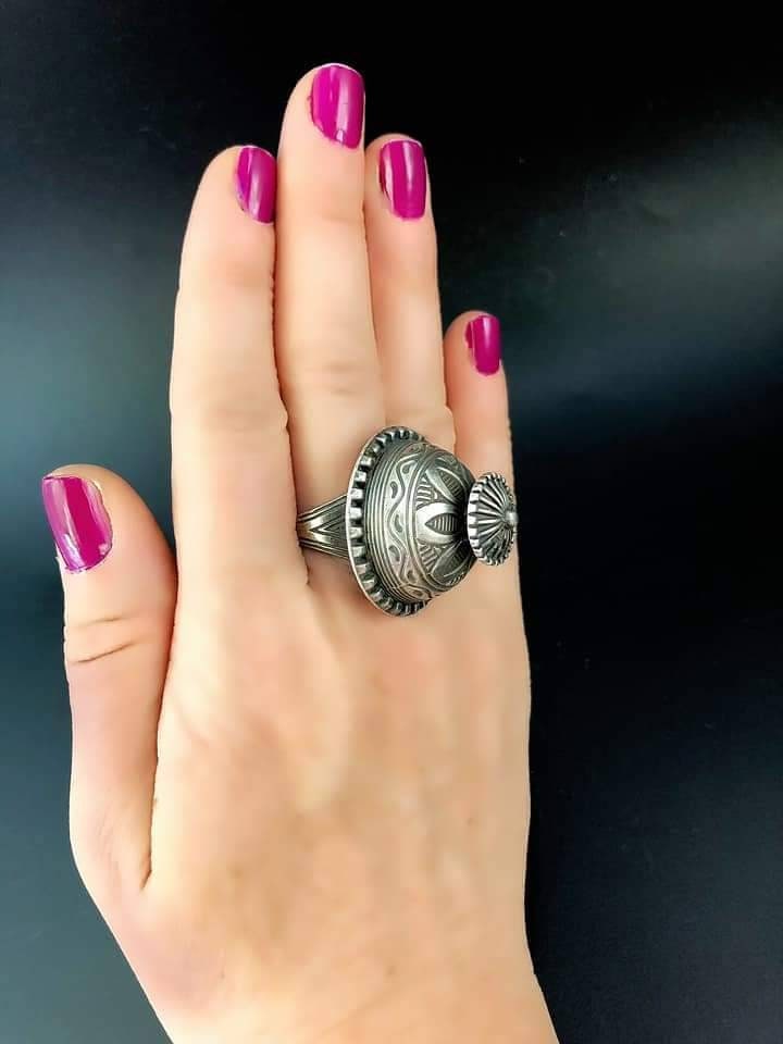 Oxidized Silver Lookalike Ring: Indian Bollywood Style, Adjustable