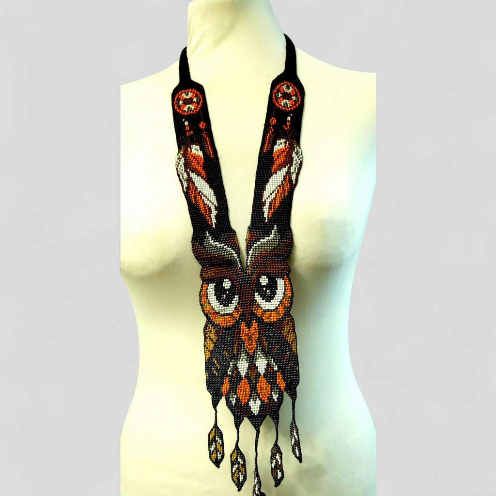 Handmade Beaded Owl Necklace: Long Statement Jewelry