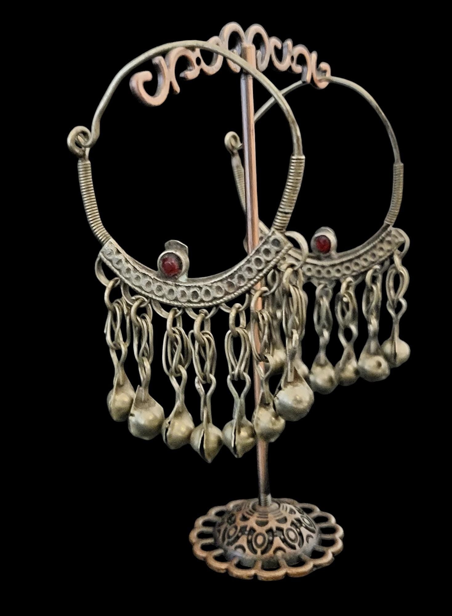 Afghani Hoop Earrings: Tribal Belly Dance Statement Jewelry
