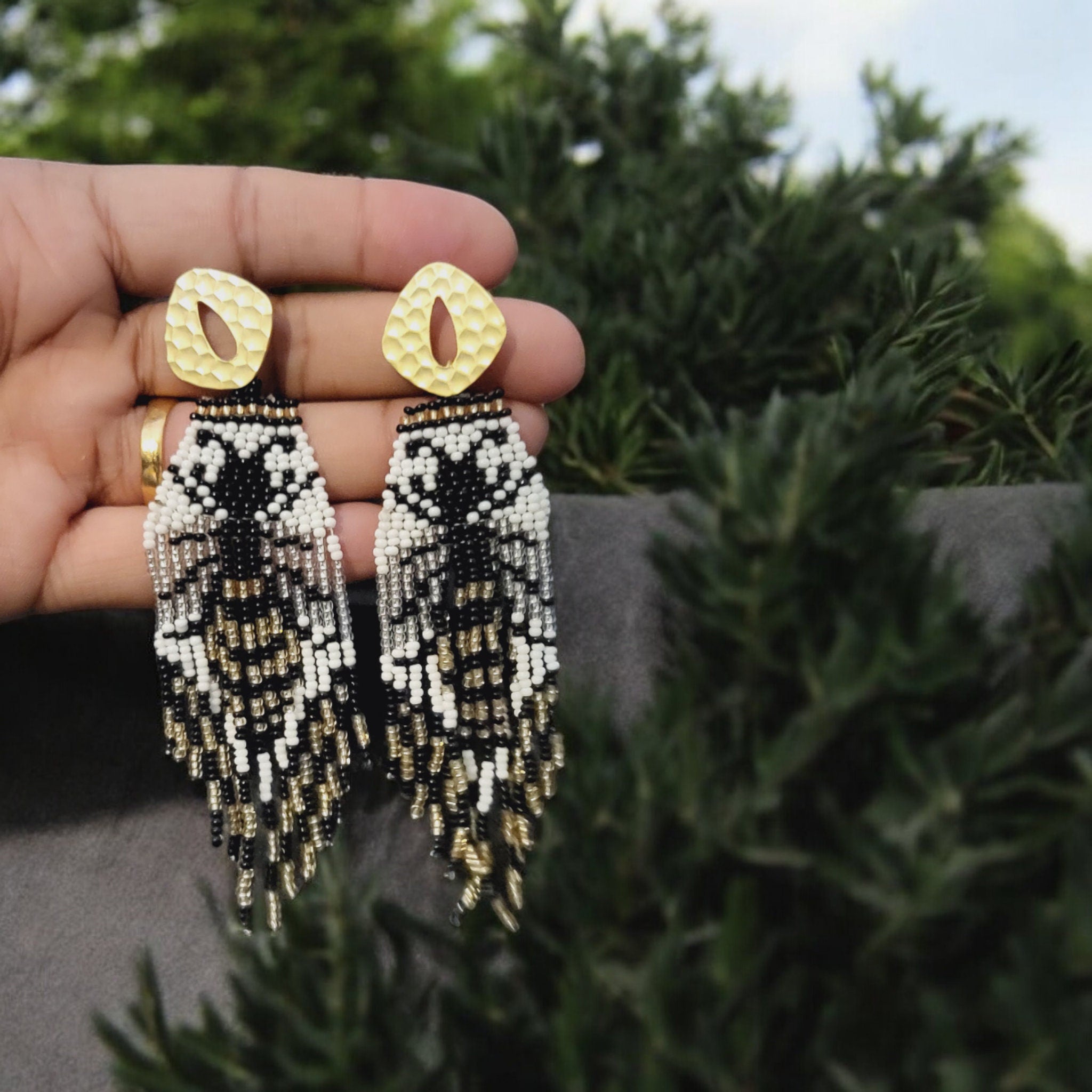 Beaded Bee Dangle Earrings: Seed Bead Statement Jewelry
