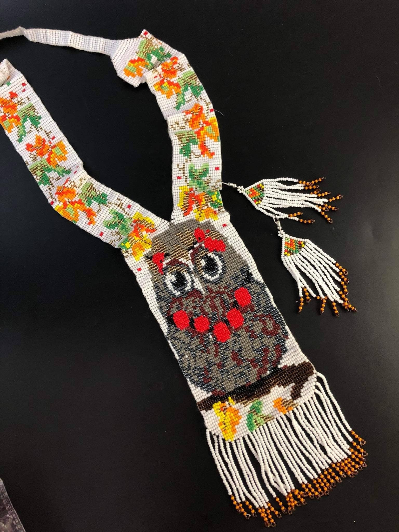 Handmade Beaded Owl Necklace: Long Statement Jewelry