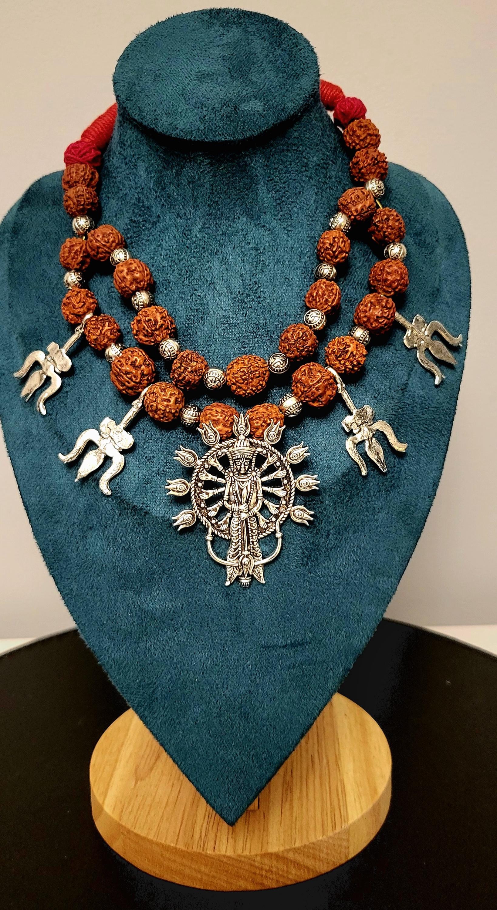 Large Kali Goddess Rudraksha Necklace: India Spiritual Amulet