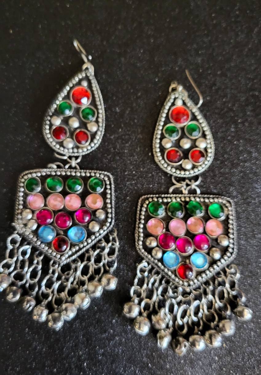 Oxidized Dangle Earrings: Ethnic Silver Boho Jewelry