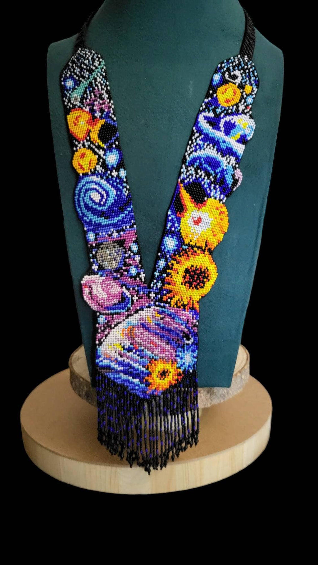 Handmade Loom Beaded Galaxy Necklace: Cosmic Planet Jewelry