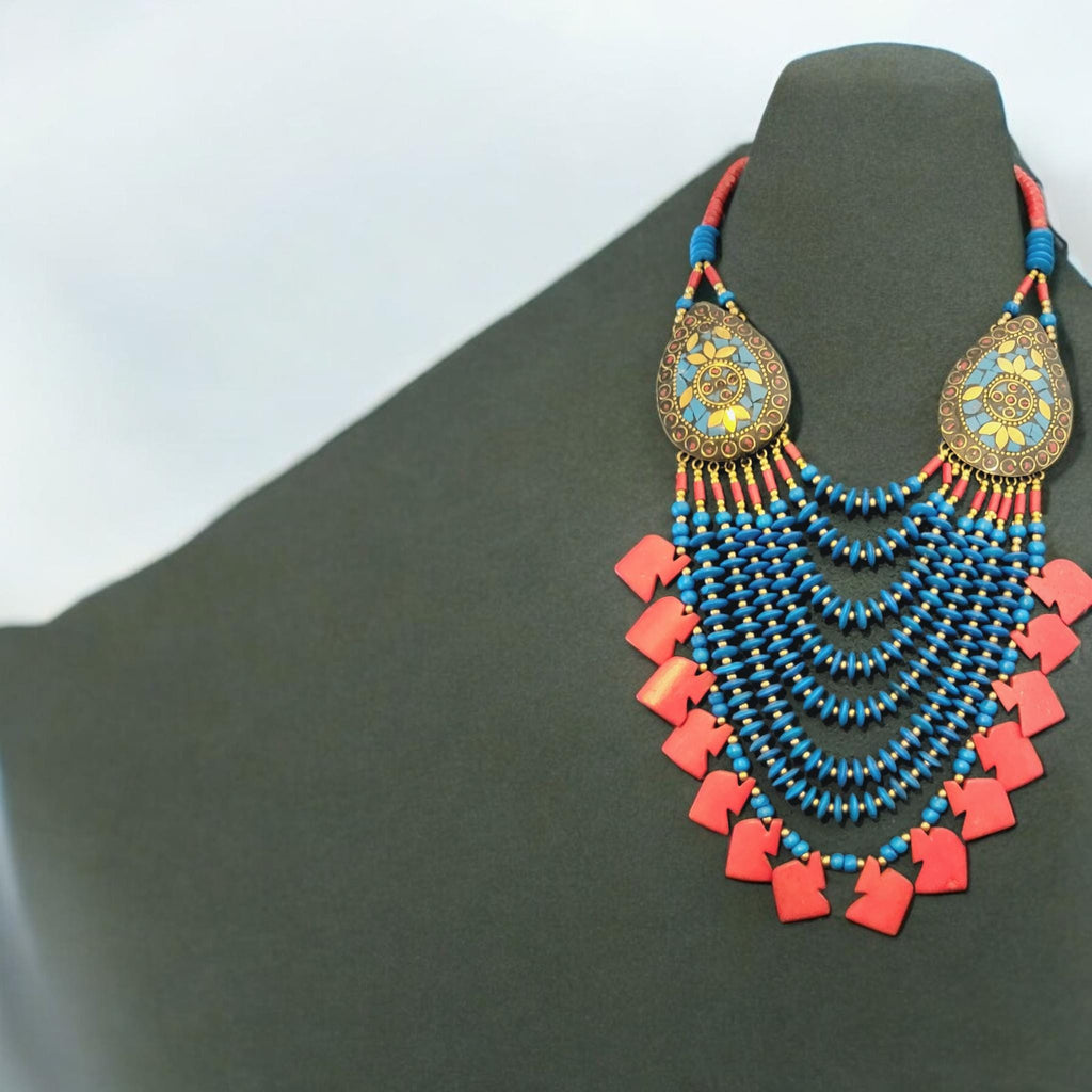 Handmade Nepalese Turquoise Beaded Necklace: Boho Ethnic Jewelry