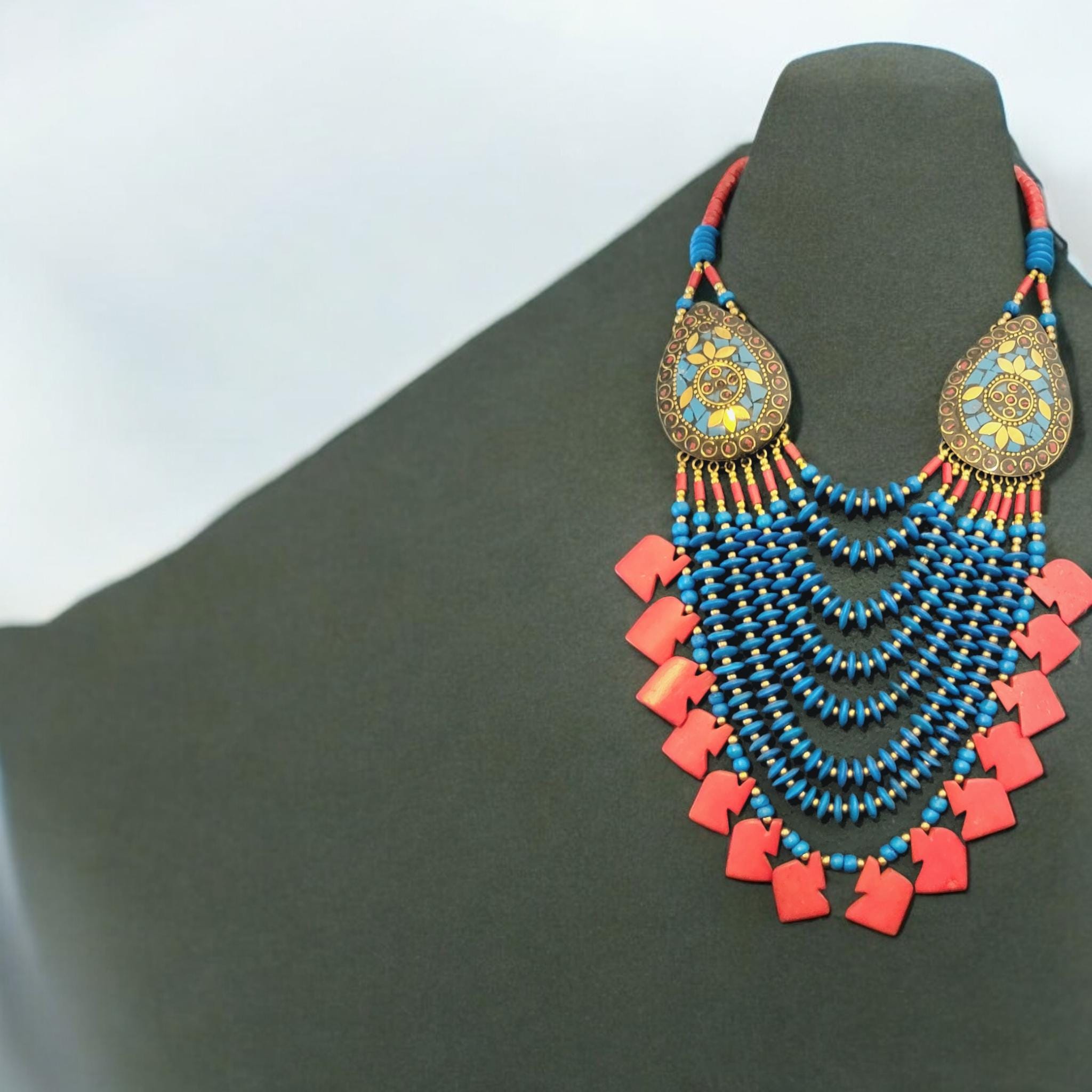 Handmade Nepalese Turquoise Beaded Necklace: Boho Ethnic Jewelry