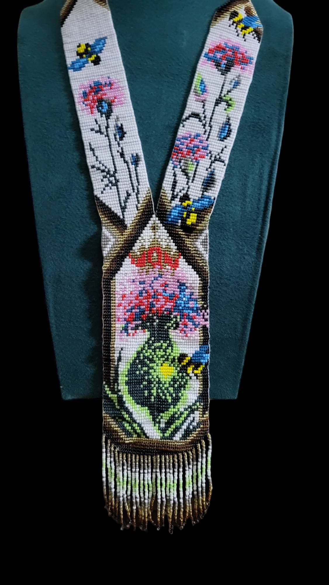 Handmade Beaded Flower Pot Necklace: Boho Floral Jewelry