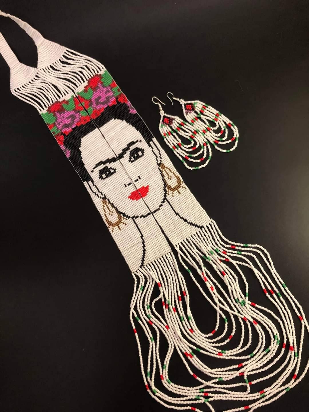 Handmade Frida Kahlo Beaded Necklace: Mexican Style Jewelry