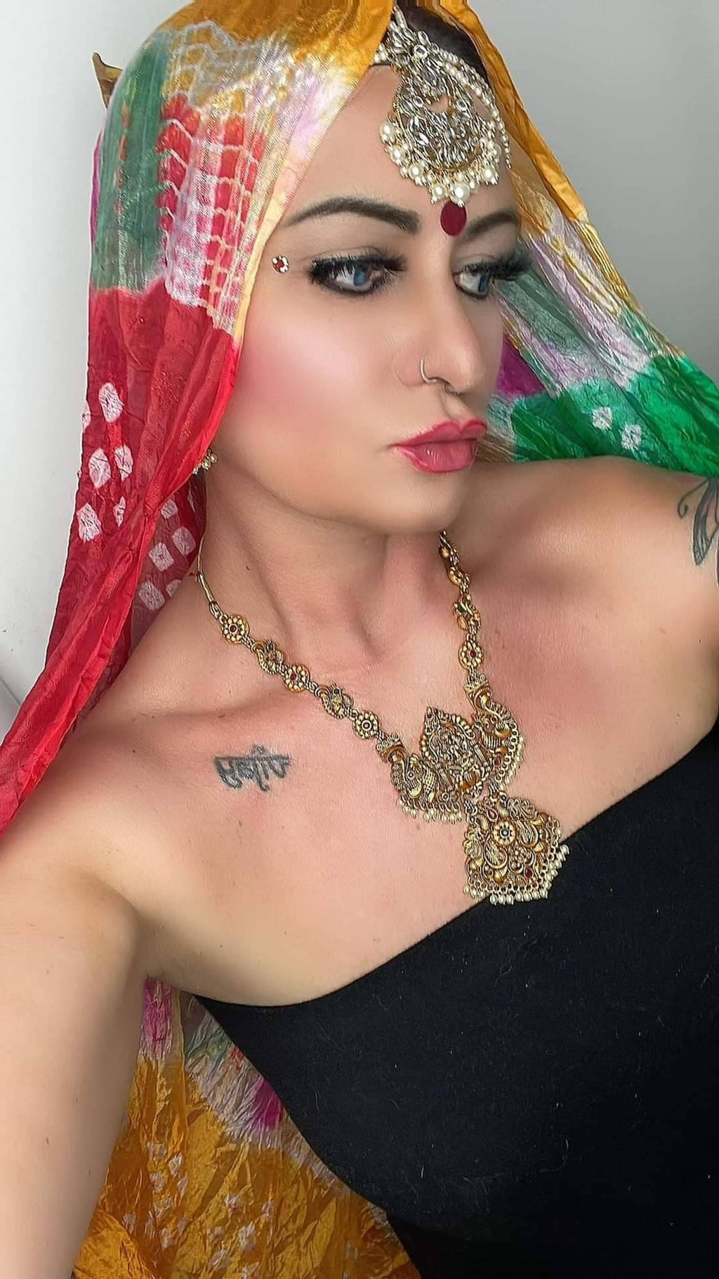 Gold Plated Laxmi Necklace Set: Brass Hindu Goddess Jewelry