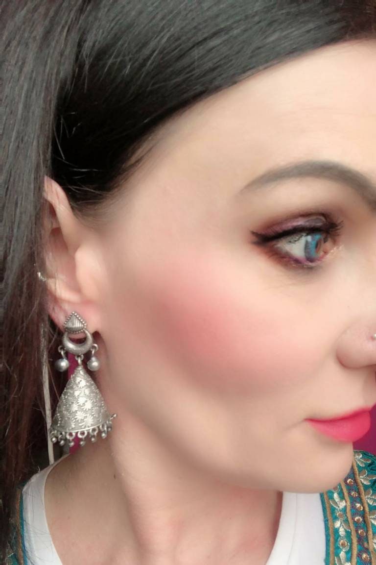 Silver Cone-Shaped Beaded Jhumki Earrings: Lightweight Boho Jewelry