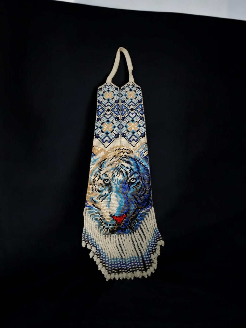 Handmade Beaded Tiger Necklace: Ethnic Woven Seed Bead Gerdan