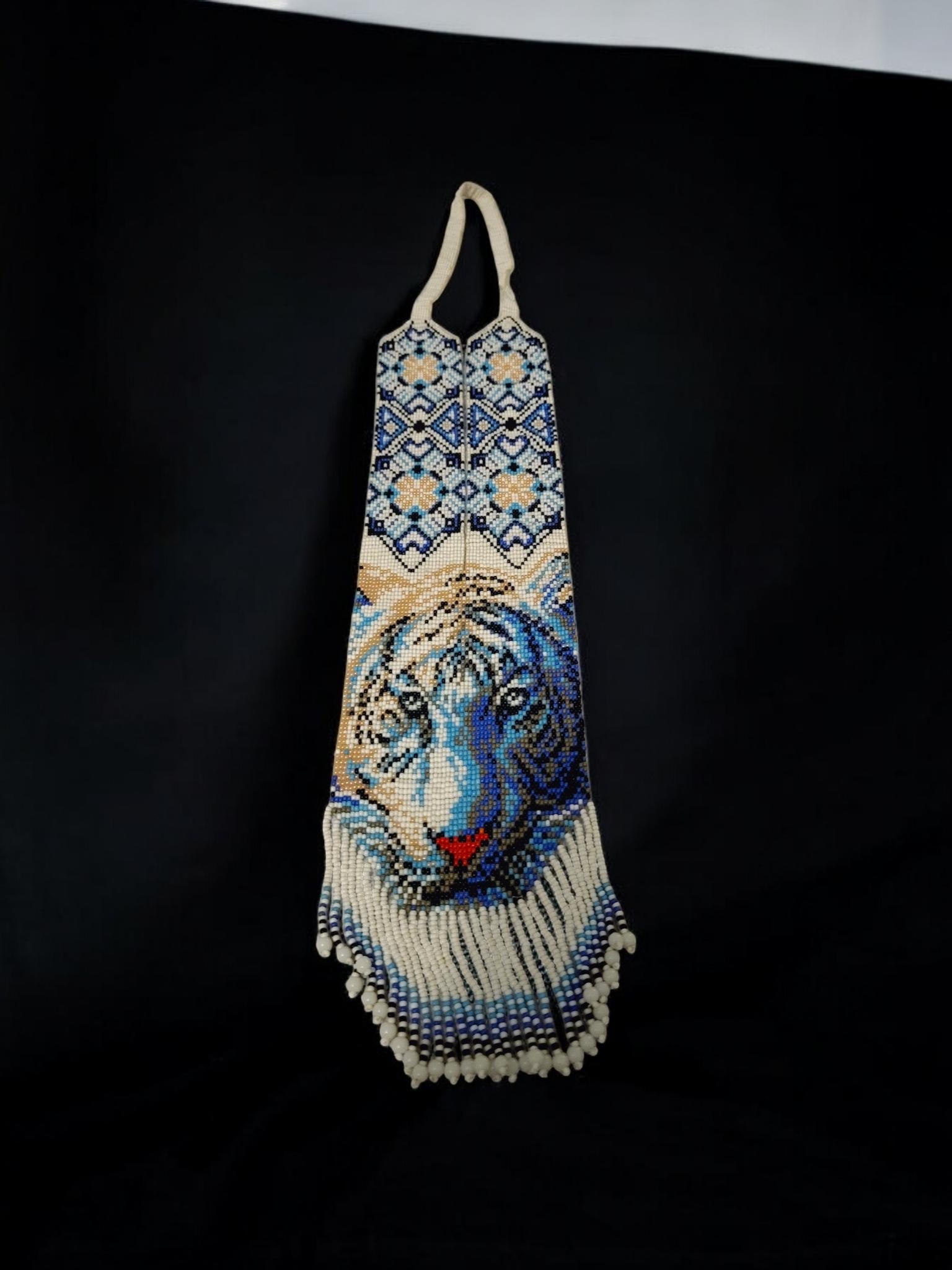 Handmade Beaded Tiger Necklace: Ethnic Woven Seed Bead Gerdan