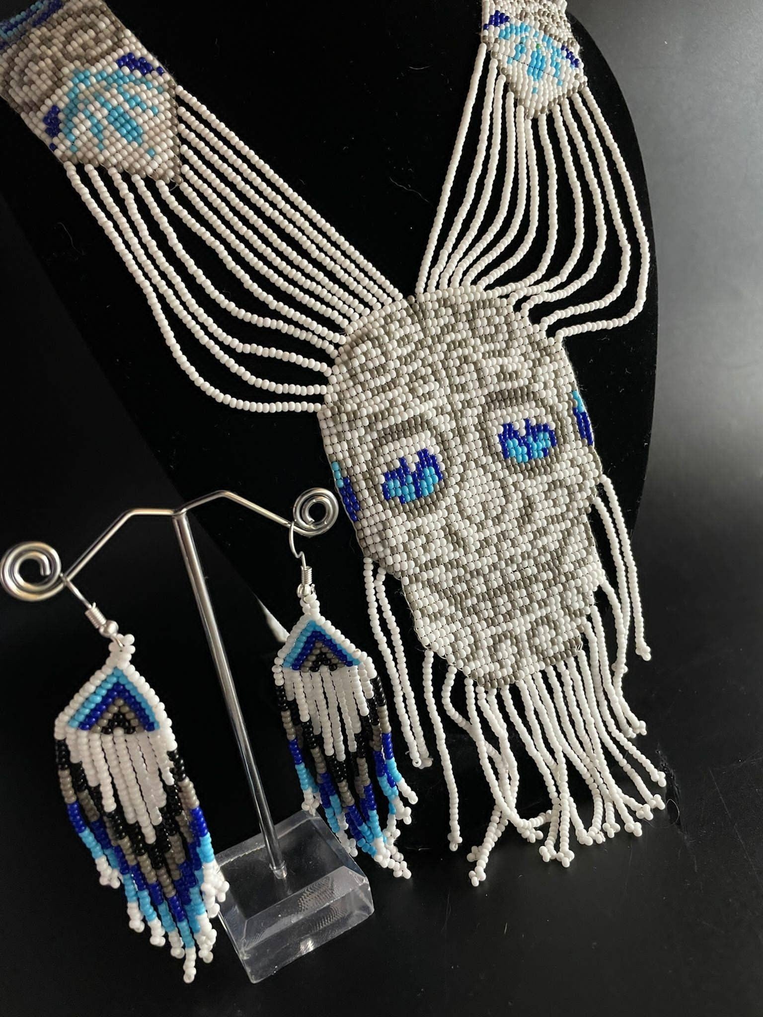 Handmade Seed Bead Skull Necklace & Earring Set