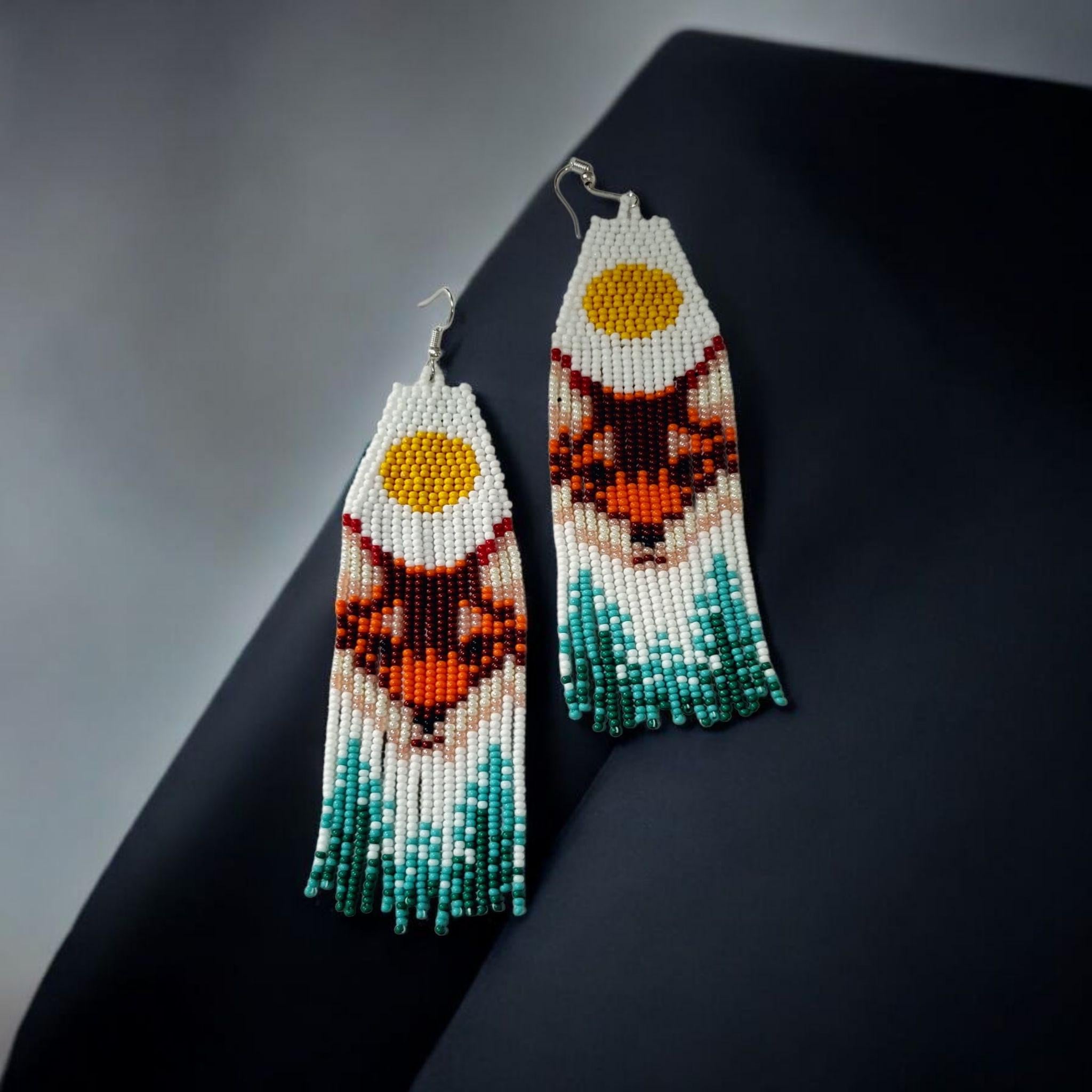 Handmade Seed Bead Earrings | Fox Design Beaded Jewelry | Artisan Crafted Animal Lover Gift