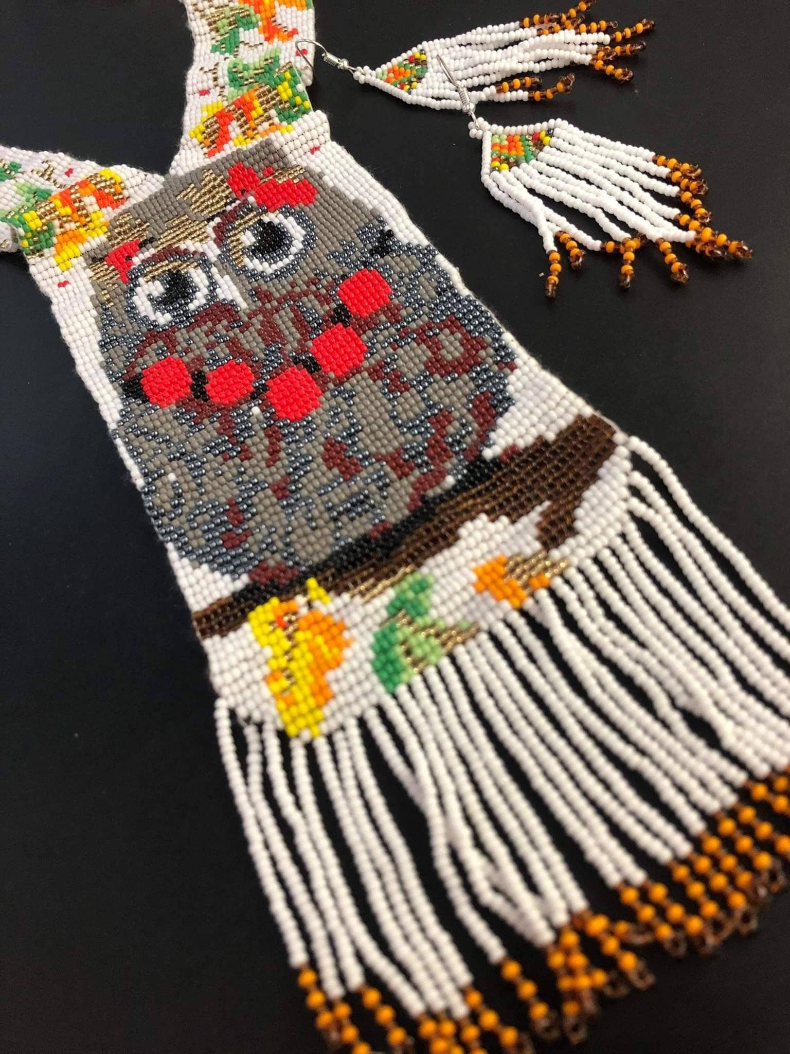 Handmade Beaded Owl Necklace: Long Statement Jewelry