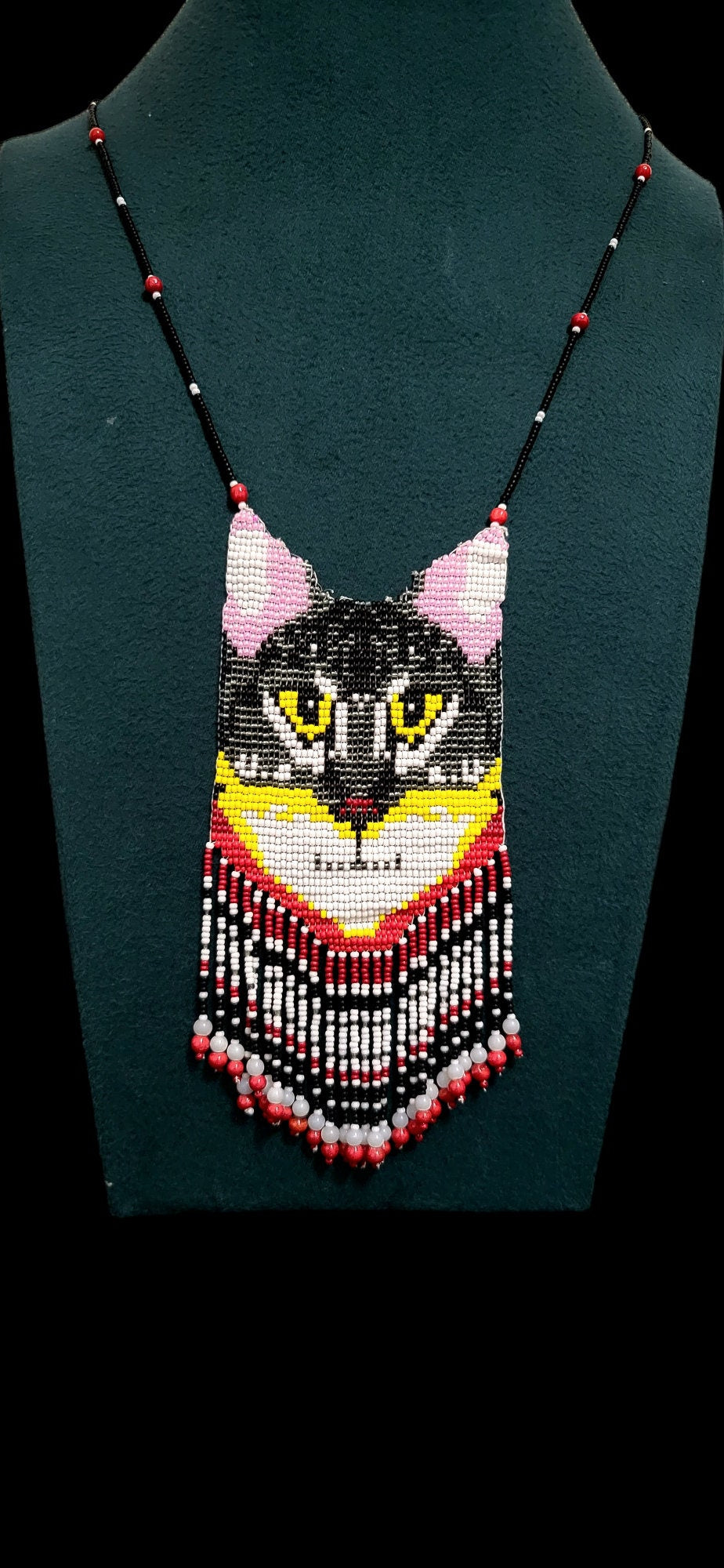 HANDMADE BEADED NECKLACE, Cat Lover ,Halloween Jewelry,Gift For Her