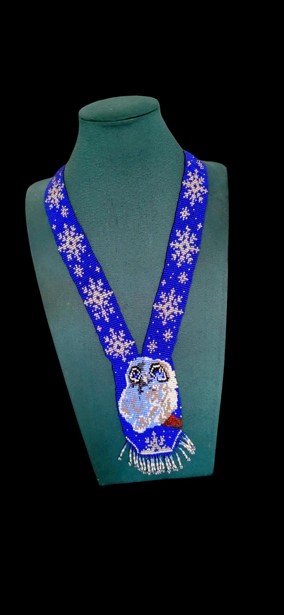 Handmade Beaded Owl Necklace: Long Spirit Animal Jewelry