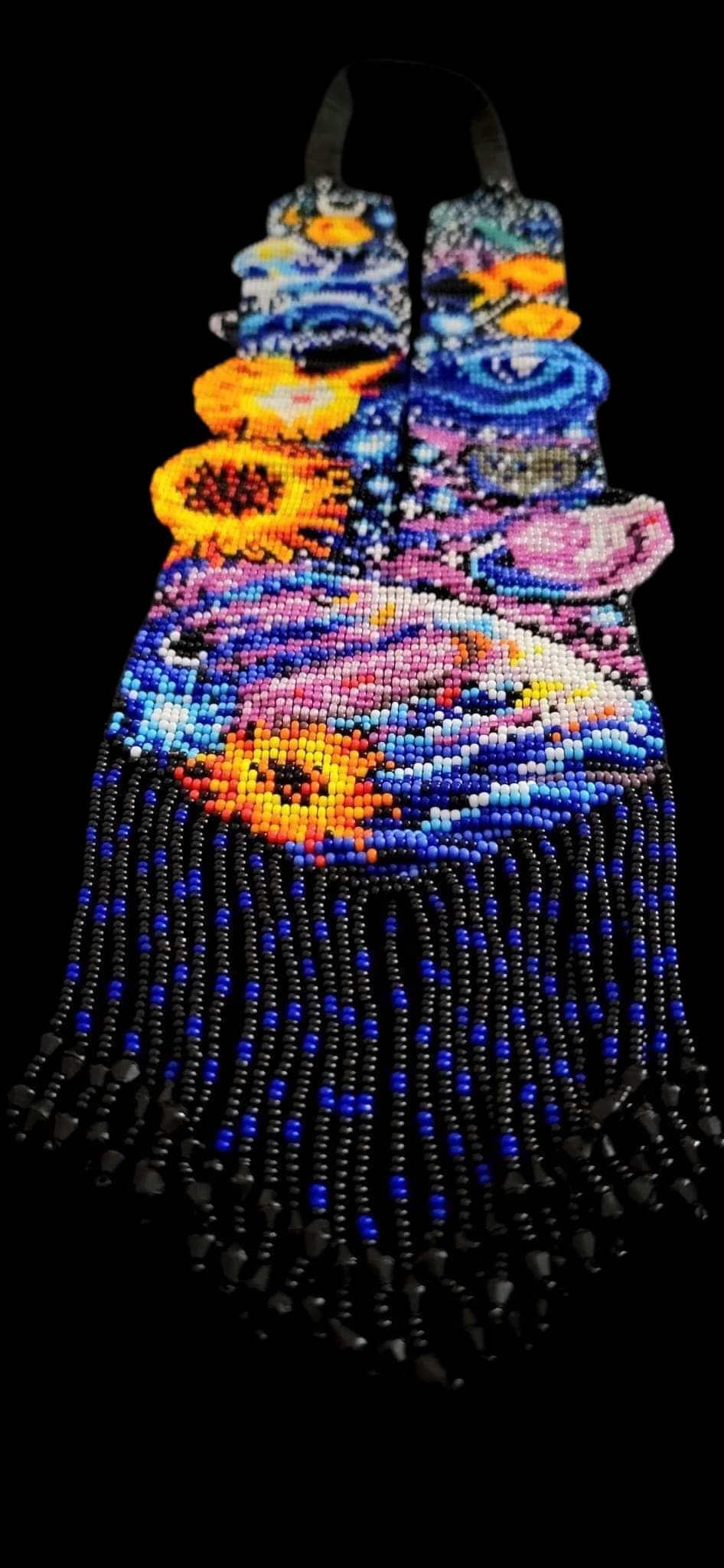 Handmade Loom Beaded Galaxy Necklace: Cosmic Planet Jewelry