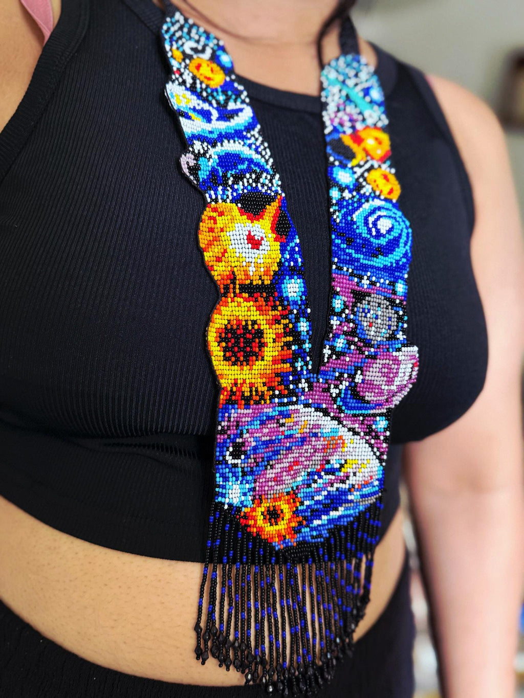 Handmade Loom Beaded Galaxy Necklace: Cosmic Planet Jewelry