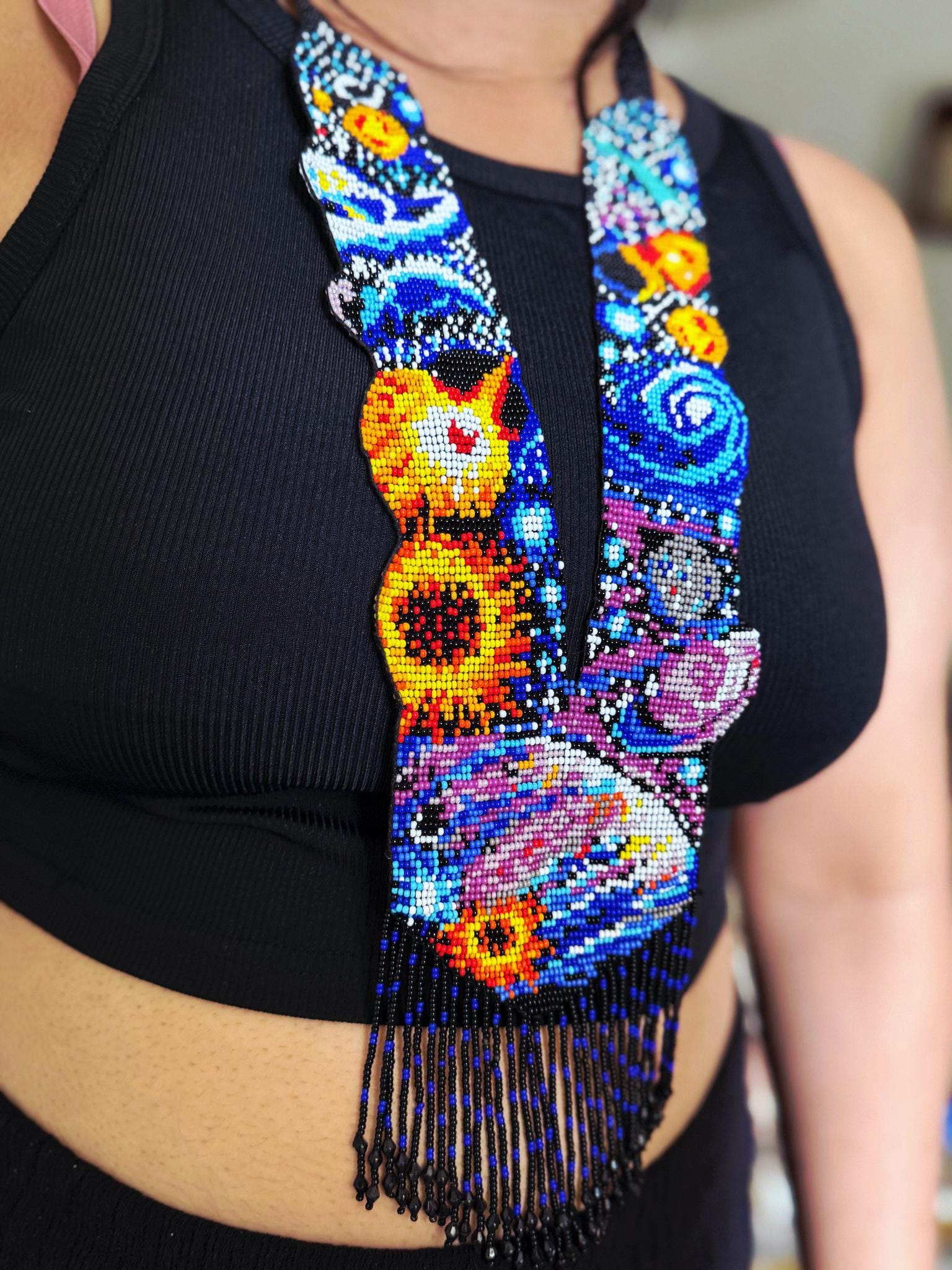 Handmade Loom Beaded Galaxy Necklace: Cosmic Planet Jewelry