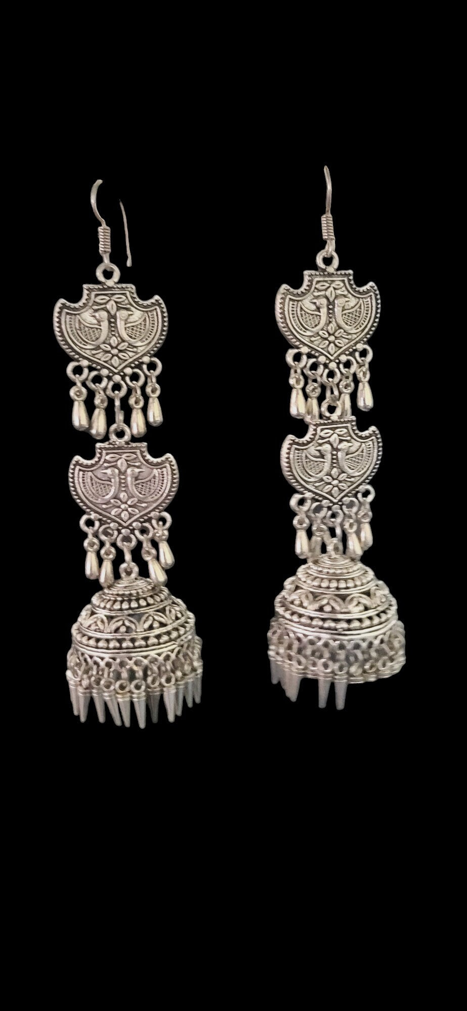 Oxidized German Silver Plated Jhumka Earrings: Bollywood Ethnic Beaded Jewelry