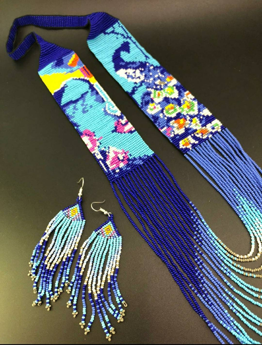 Handmade Beaded Krishna Necklace: Hindu Jewelry Set
