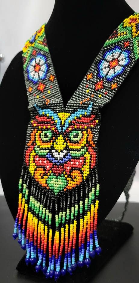 Handmade Beaded Owl Necklace: Rainbow Jewelry with Earrings