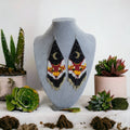 Red Fox Beaded Fringe Earrings: Long Sterling Silver 925
