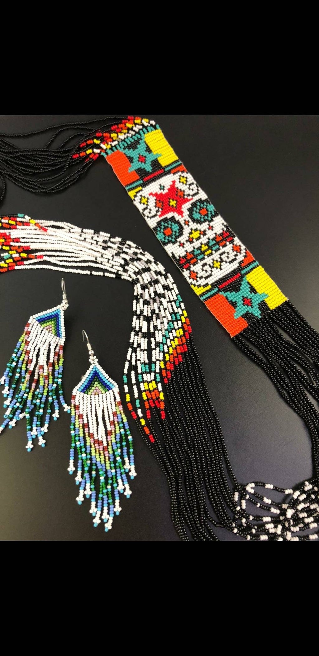 Handmade Seed Bead Sugar Skull Necklace & Earrings Set
