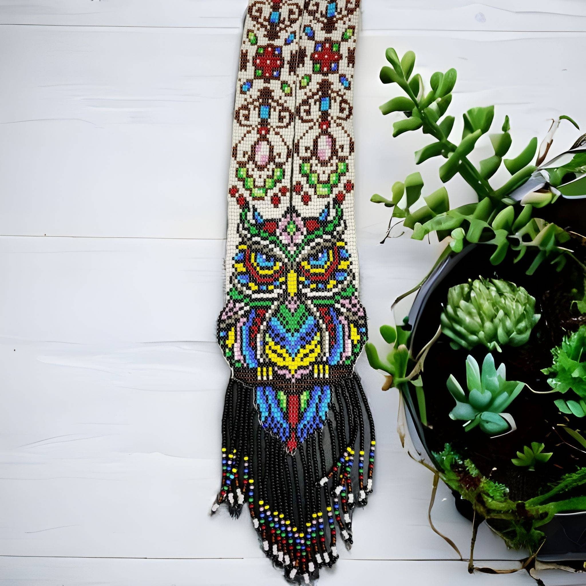 Handmade Beaded Owl Necklace: Long Statement Jewelry