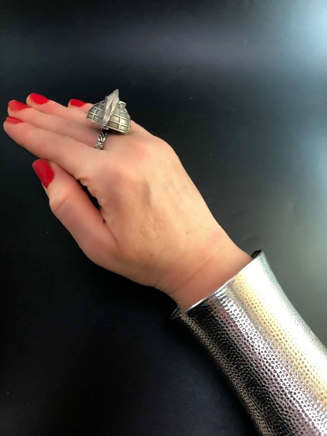 Oxidized Silver Plated Bird Ring: Handmade Adjustable Statement Ring