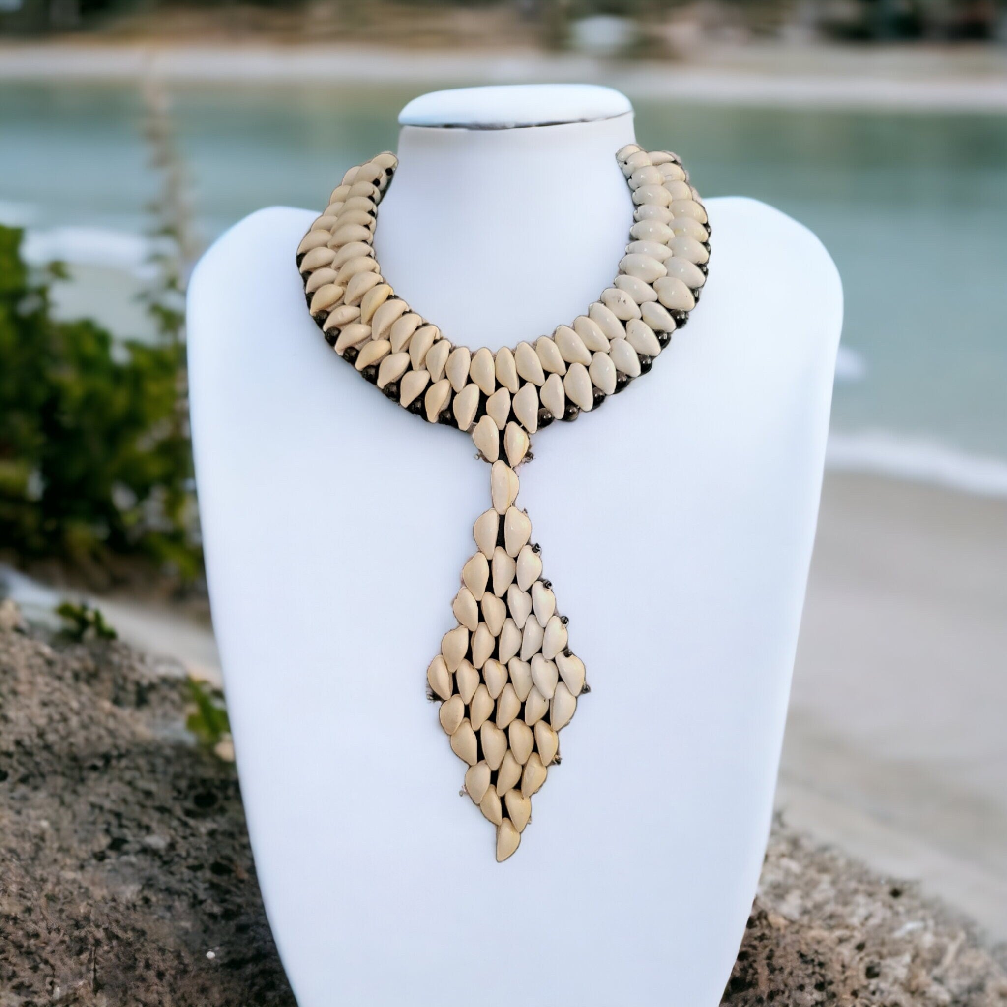 Handmade Cowrie Shell Bib Necklace: Beach Jewelry