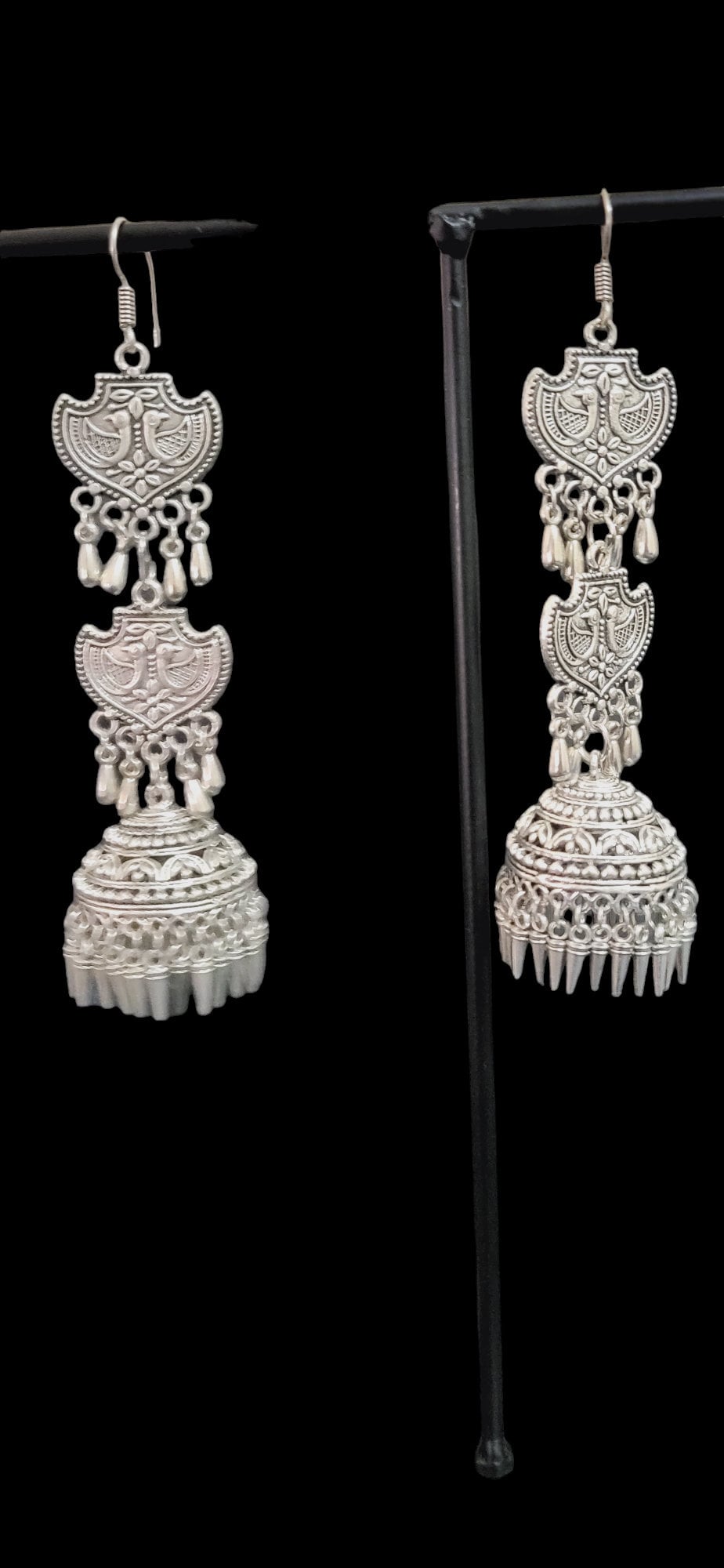Oxidized German Silver Plated Jhumka Earrings: Bollywood Ethnic Beaded Jewelry