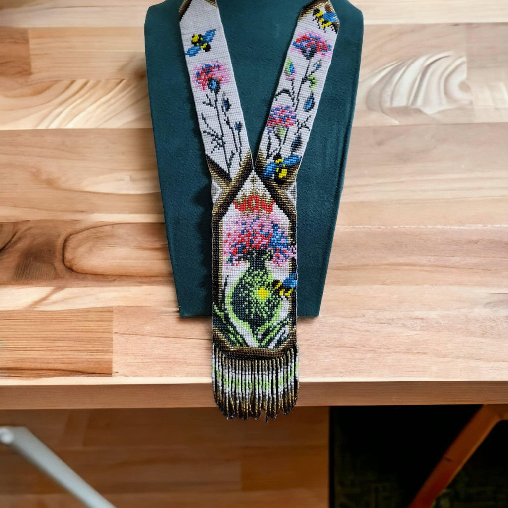 Handmade Beaded Flower Pot Necklace: Boho Floral Jewelry