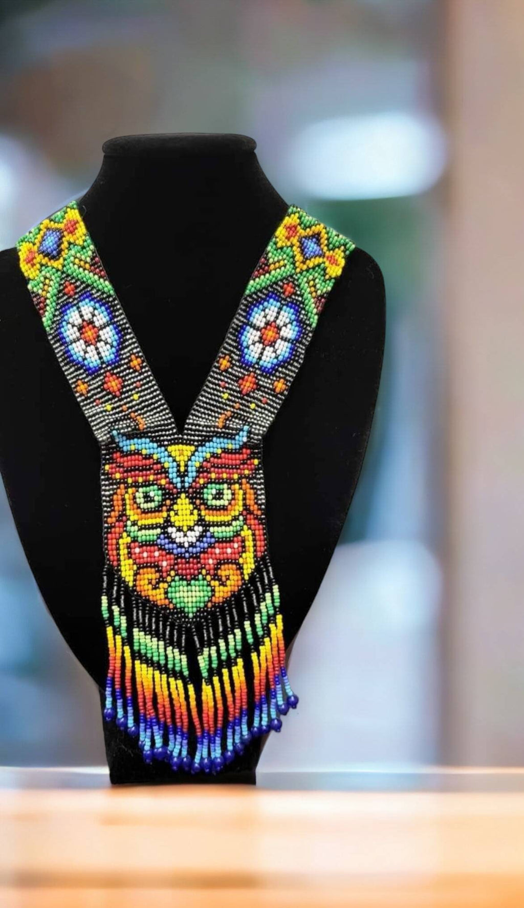 Handmade Beaded Owl Necklace: Rainbow Jewelry with Earrings