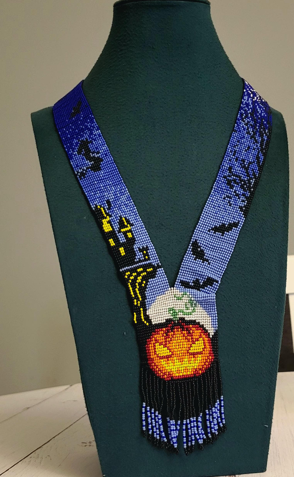 Handmade Beaded Halloween Necklace: Pumpkin Jewelry Set