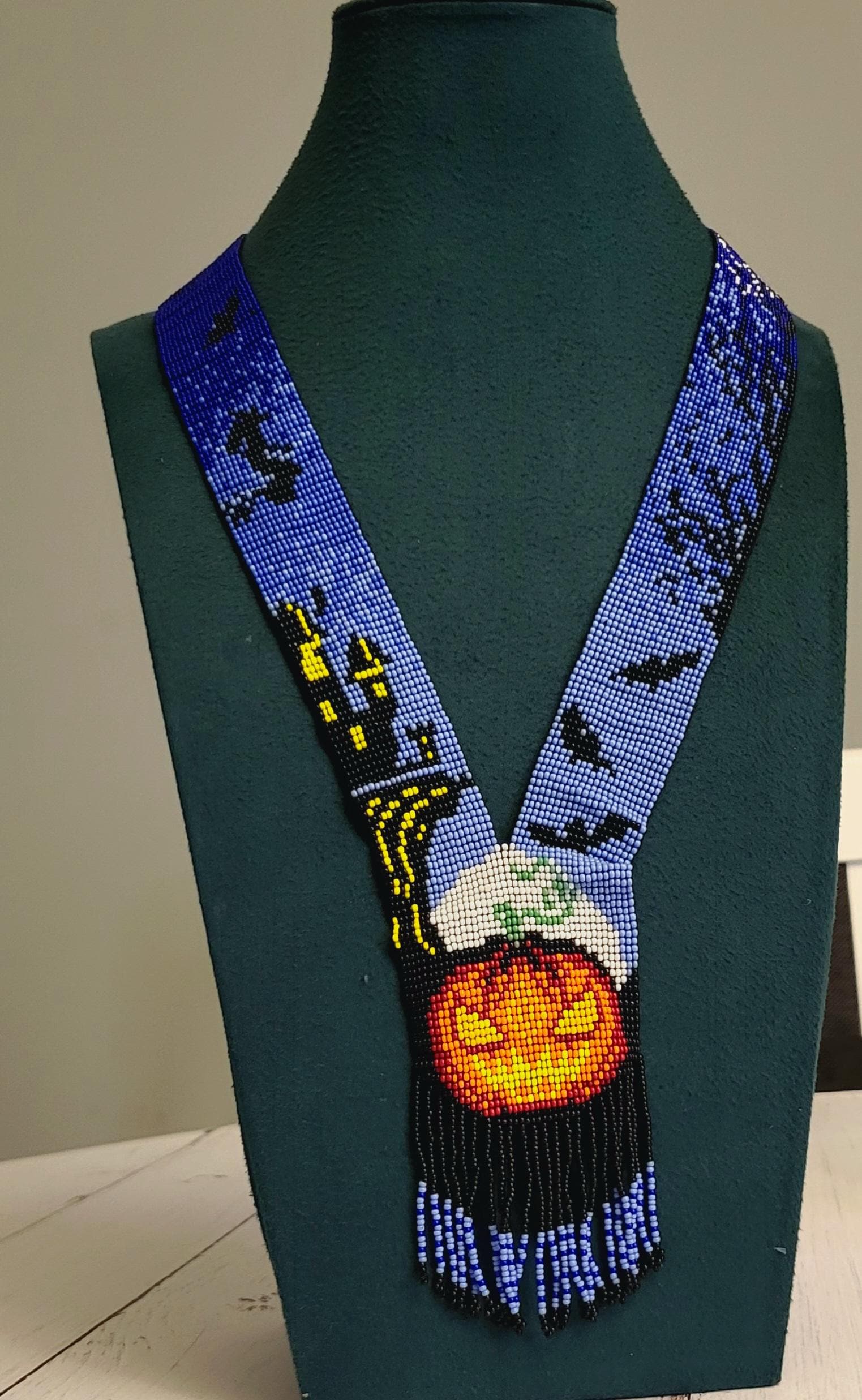 Handmade Beaded Halloween Necklace: Pumpkin Jewelry Set