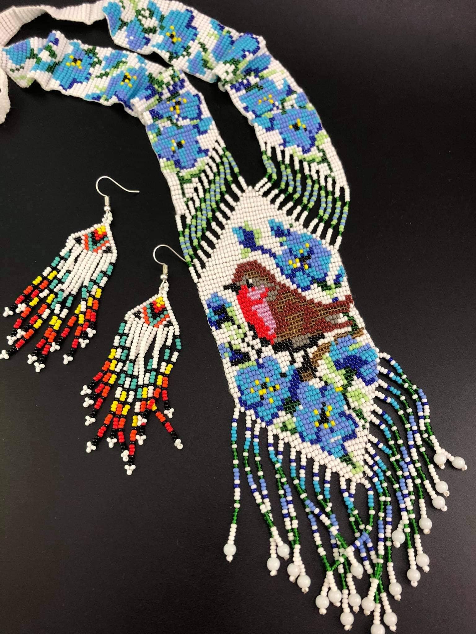 Handmade Beaded Birds Necklace: Boho Floral Jewelry Set