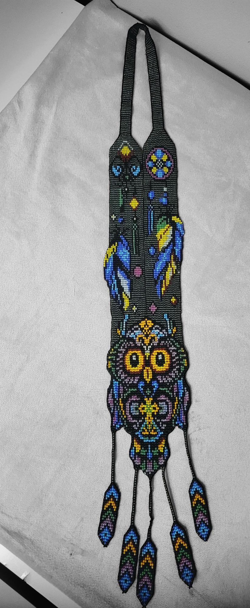 Handmade Beaded Owl Necklace: Long Statement Jewelry