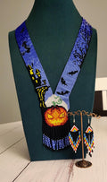 Handmade Beaded Halloween Necklace: Pumpkin Jewelry Set