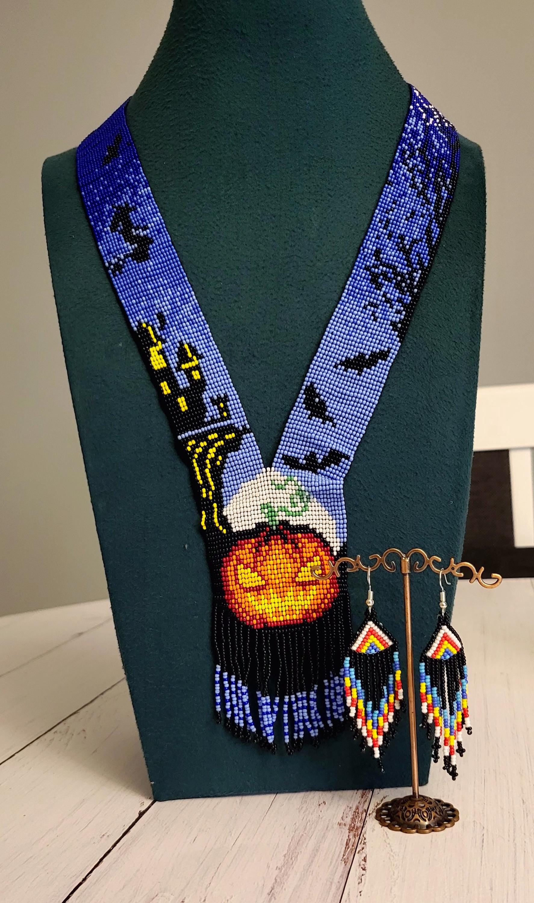 Handmade Beaded Halloween Necklace: Pumpkin Jewelry Set
