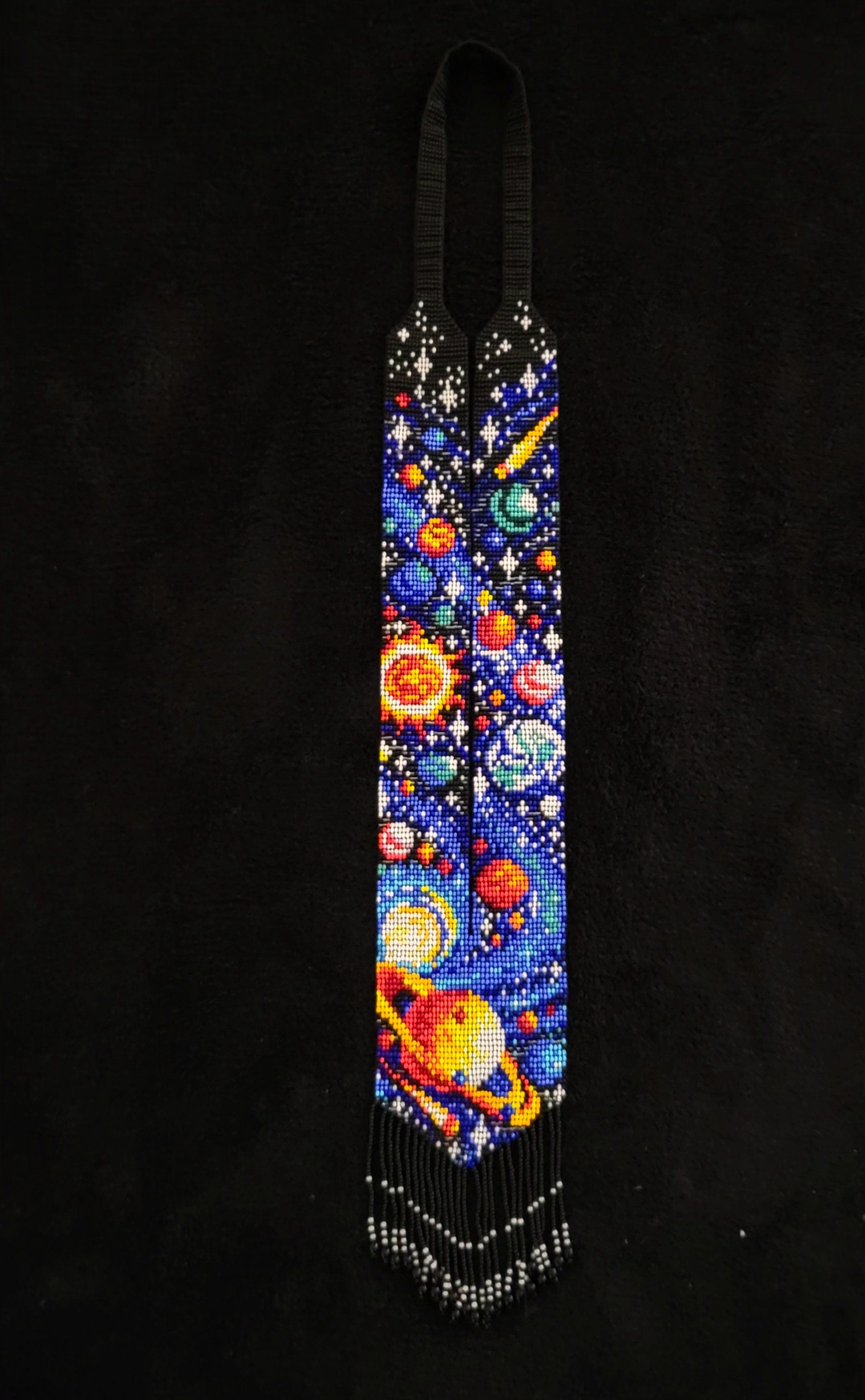 Handmade Loom Beaded Galaxy Necklace: Cosmic Planet Jewelry