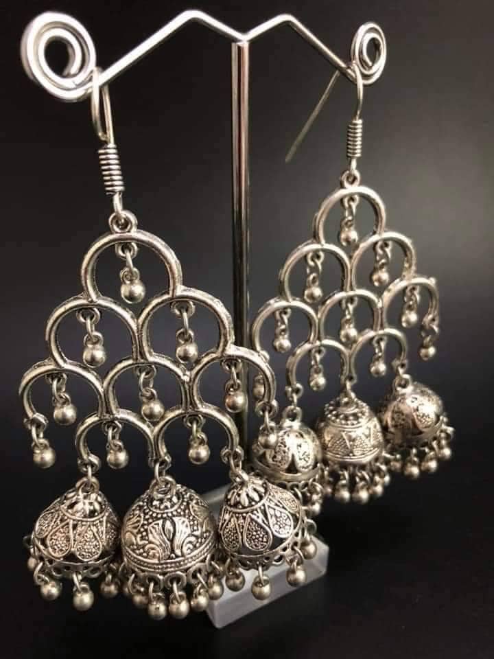 Oxidized Silver Plated Jhumka Earrings: Bollywood Style Drop Earrings