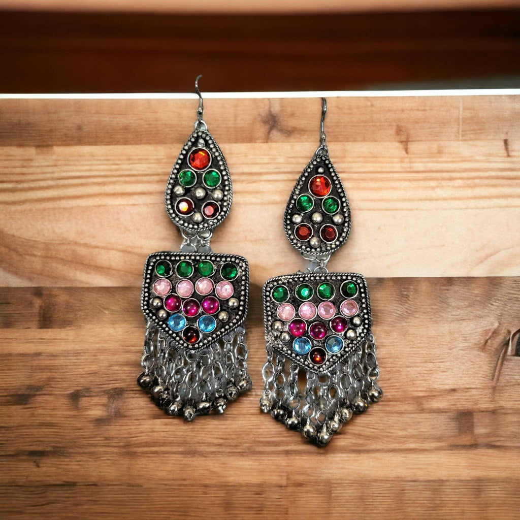 Oxidized Dangle Earrings: Ethnic Silver Boho Jewelry